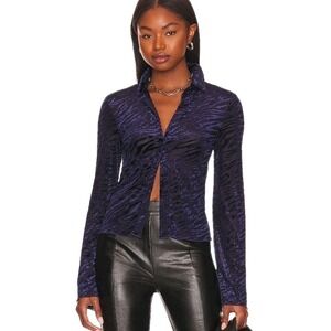 New Superdown‎ Top Womens Small Marcia Button Up Blue Zebra Revolve